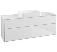 Villeroy & Boch Finion meuble sous lavabo, 4 tiroirs, avec éclairage, lavabo au centre, sans trou pour robinet, 1600x603x501mm, Glass White Matt, G73100MT, Couleur: Blanc Laqué Mat