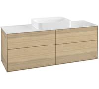 Villeroy & Boch Finion meuble sous lavabo, 4 tiroirs, avec éclairage, lavabo au centre, sans trou pour robinet, 1600x603x501mm, Glass White Matt, G73100PC, Couleur: Placage en chêne