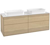 Villeroy & Boch Finion meuble sous lavabo, 4 tiroirs, avec éclairage, pour 2 lavabos, avec robinet, 1600x603x501mm, Glass White Matt, G31100PC, Couleur: Placage en chêne