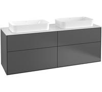 Villeroy & Boch Finion meuble sous lavabo, 4 tiroirs, avec éclairage, pour 2 vasques, sans trou pour robinet, 1600x603x501mm, Glass Black Matt, G72200GK, Couleur: Anthracite mat