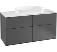 Villeroy & Boch Finion meuble sous lavabo, 4 tiroirs, lavabo au centre, sans trou pour robinetterie, 1200x603x501mm, Glass Black Matt, F67200HB, Couleur: pivoine