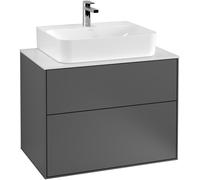 Villeroy & Boch Finion meuble sous lavabo, avec éclairage, lavabo au centre, 800x603x501mm, Glass Black Matt, G09200GM, Couleur: Laque mate Olive