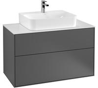 Villeroy & Boch Finion meuble sous lavabo, lavabo au centre, 1000x603x501mm, Glass White Matt, F10100PC, Couleur: Placage en chêne