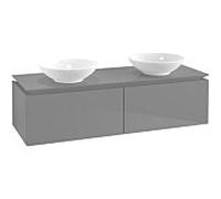 Villeroy & Boch Legato - Meuble sous lavabo avec 2 tiroirs & 2 découpes 1400 x 380 x 500mm gris lustré