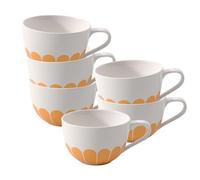 Villeroy & Boch Lot de 6 tasses à cappuccino Fleur Soleil - 300 ml - Dimensions : environ 14,5 × 11 × 7 cm - Orange - Passe au lave-vaisselle et au micro-ondes - Décor floral - Tasses à café en