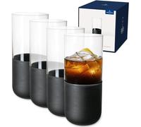 Villeroy & Boch - Manufacture Rock Ensemble De Verres À Long Drink, 4 Pièces, Cristallin Avec Fond Noir Mat, Contenance 300 Ml