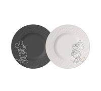 Villeroy & Boch Manufacture Rock - Mickey Mouse - assiette à dessert, 2 pièces, noir/blanc, résistant au lave-vaisselle/micro-ondes, look ardoise avec décor Disney Mickey Mouse