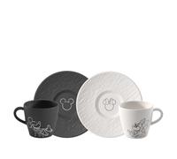 Villeroy & Boch Manufacture Rock - Mickey Mouse - tasse à café avec sous-tasse, 4 pièces, noir/blanc, résistant au lave-vaisselle/micro-ondes, look ardoise avec décor Disney Mickey Mouse