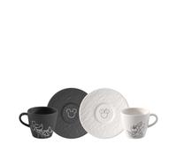 Villeroy & Boch Manufacture Rock - Mickey Mouse - tasse à expresso avec sous-tasse, 4 pièces, noir/blanc, résistant lave-vaisselle/micro-ondes, look ardoise avec décor Disney Mickey Mouse