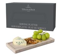 Villeroy & Boch - Manufacture Travertine plat de service petit format beige, fait main, plateau rectangulaire petit format en pierre naturelle ton sable, assiette carrée pierre, vaisselle, travertin