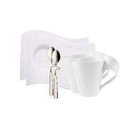 Villeroy & Boch - Newwave Ensemble Café / Cappuccino 6 Pièces Blanche, Garanti Lave-Vaisselle, Compatible Micro-Ondes, Ensemble Tasses Soucoupes, Service Café Complet, Tasse À Café, Porcelaine Premium