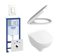 Villeroy & Boch O.novo Compact DirectFlush Pack WC avec réservoir encastrable, WC murale avec abattant frein de chute et déclipsable, plaque de commande verticale/horizontale Blanc 0720003/0729205/012