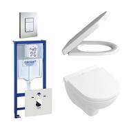 Villeroy & Boch O.novo Compact DirectFlush Pack WC avec réservoir encastrable, WC murale avec abattant frein de chute et déclipsable, plaque de commande verticale/horizontale inox 0729205/0720026/0124