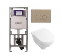 Villeroy & Boch O.novo ensemble WC avec réservoir encastré Geberit avec cuvette suspendue à chasse profonde blanc abattant soft close et plaque de commande taupe avec boutons ronds blanc 0701131/01241