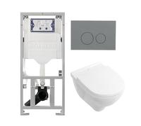 Villeroy & Boch O.novo ensemble WC avec réservoir encastré Geberit avec cuvette suspendue à chasse profonde blanc abattant softclose et plaque de commande gris clair avec boutons ronds blanc 0701131/0