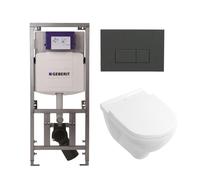 Villeroy & Boch O.novo Ensemble WC - réservoir encastré Geberit - cuvette suspendue à chasse profonde - abattant softclose - plaque de commande anthracite mat - boutons rectangulaires - blanc 0701131/
