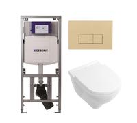 Villeroy & Boch O.novo Ensemble WC - réservoir encastré Geberit - cuvette suspendue à fond profond - softclose - plaque de commande beige - boutons rectangulaires - blanc 0701131/0124124/0124182/SW110