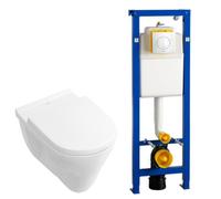 Villeroy & Boch O.novo Pack WC à fond plat avec abattant basic réservoir Wisa et Argos Bouton blanc 0124138/0124181/0704406/