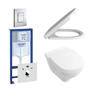 Villeroy & Boch O.Novo Pack WC - abattant à fermeture douce et à démontage rapide - plaque de déclenchement verticale/horizontale inox - blanc 0729205/0720026/0124182/1024992/