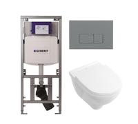 Villeroy & Boch O.novo Pack WC suspendu - bâti-support Geberit - abattant softclose - plaque de commande gris clair - boutons rectangulaires - blanc 0701131/0124124/0124182/SW1102375