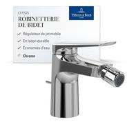 Villeroy & Boch Oasis robinetterie à levier unique - Robinet de bidet avec tirette et cartouche céramique - Mitigeur bidet économe en eau - Régulateur jet mobile - Chrome