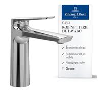 Villeroy & Boch Oasis robinetterie lavabo - Robinet salle de bains ss bonde - Robinetterie lavabo écon. en eau av. cart. céram. Robinetterie salle bains rde (sans tirette, Chrome)