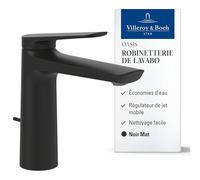 Villeroy & Boch Oasis robinetterie lavabo - Robinet salle de bains ss bonde - Robinetterie lavabo écon. en eau av. cart. céram. Robinetterie salle bains rde (avec tirette, Matt Black)