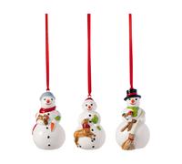 Villeroy & Boch Nostalgic Ornaments Ensemble d Ornements bonhommes de Neige 3 pcs, 5 x 5 x 8 cm, Figurines utilisables comme décorations pour Le Sapin ou suspensions en Porcelaine Dure, Multicolore