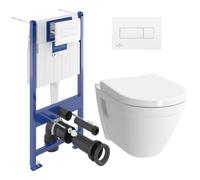 Villeroy & Boch - Pack WC Bâti-support Villeroy & Boch ViConnect + WC Vitra S50 + Abattant softclose + Plaque Blanche + Brosse de toilette OFFERTE
