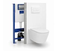 Villeroy & Boch - Pack WC suspendu complet avec bâti-support Villeroy & Boch, cuvette sans bride Vortex, abattant SoftClose et plaque blanche