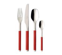 Villeroy & Boch S+ Cranberry Couverts de table pour 6 personnes, 24 pièces, Inox, Manche recouvert de silicone rouge