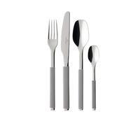 Villeroy & Boch - S+ Taupe Couverts De Table 24 Pièces 6 Personnes, Garanti Lave-Vaisselle, Ensemble Couvert, Set De Couverts De Table, Acier Inoxydable, Manche Recouvert De Silicone Gris