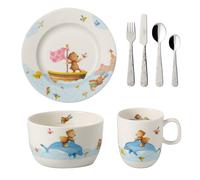 Villeroy & Boch - Happy As A Bear Service De Table Pour Enfants 7 Pièces, Garanti Lave-Vaisselle, Compatible Micro-Ondes, Bol, Couvert Enfant, Porcelaine Premium/Acier Inoxydable, Blanc/Multicolore