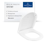 Villeroy & Boch Siège de WC Antao avec fermeture automatique - Abattant D en plastique thermodurcissable, amovible e incassable - Pièce de rechange d'origine - Blanc pierre, mat