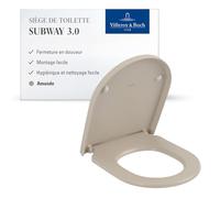 Villeroy & Boch Siège de WC Subway 3.0 avec fermeture automatique - Abattant D en plastique thermodurcissable, amovible e incassable - Pièce de rechange d'origine - Amande, mat
