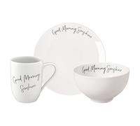 Villeroy & Boch Statement Good Morning Sunshine! Service de petit-déjeuner 3 pièces : tasse à anse (290 ml), assiette à petit-déjeuner (21 cm) et bol à céréales (14 cm), porcelaine de qualité