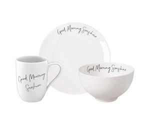 Villeroy & Boch Statement Good Morning Sunshine! Service de petit-déjeuner 3 pièces : tasse à anse (290 ml), assiette à petit-déjeuner (21 cm) et bol à céréales (14 cm), porcelaine de qualité