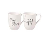 Villeroy & Boch - Statement, Lot De 2 Mugs « Happy Birthday », 280Ml, Porcelaine Premium, Blanc