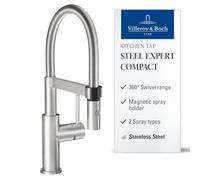 Villeroy und Boch Steel Expert Robinet de cuisine compact 927300LC 5,4 l/min, inverseur jet/douche, inox massif