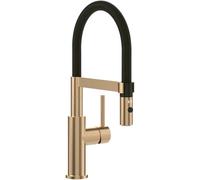Villeroy & Boch Steel Expert Compact robinetterie de cuisine, haute pression avec fonction commutateur et bec pivotant à ressort en spirale à 360°, flux laminaire, hauteur du bec 143 mm, or-noir