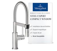 Villeroy & Boch Mitigeur de cuisine Steel Expert Compact Window 929900LC inox pivotant sous fenêtre