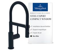 Villeroy & Boch Steel Expert Compact Window robinetterie de cuisine, hte pression avec possibilité d’installation devant une fenêtre et douchette magnét., flux laminaire, hteur bec 147 mm, Noir Mat