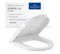Villeroy & Boch Subway 2.0 abattant WC Compact, forme en D - Blanc Alpin | Avec dispositif fermeture automatique, amovible, compact, en Duroplast incassable, pièce de rechange d'origine, 9M69S101