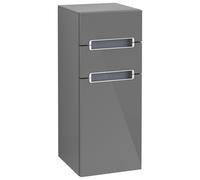 Villeroy & Boch Subway 2.0 Armoires latérales, 1 porte butée gauche, 2 tiroirs, Glass Silver Grey, A7121RFP, Couleur: Gris brillant, manche : chromé brillant