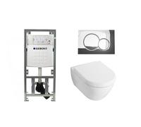 Villeroy & Boch Subway 2.0 compact avec abattant à fermeture douce Pack WC avec réservoir encastré Geberit et plaque de déclenchement Sigma 01 en chrome brillant 0701131/1024232/1025456/0700519/