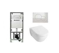 Villeroy & Boch Subway 2.0 Compact avec abattant Pack WC avec réservoir encastré Geberit et plaque de déclenchement Sigma 01 blanche 0701131/1024233/1025456/0700518/