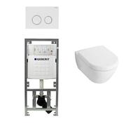 Villeroy & Boch Subway 2.0 Compact avec abattant Pack WC avec réservoir encastré Geberit et plaque de déclenchement Sigma20 blanche 0701131/1024233/1025456/sw53743/
