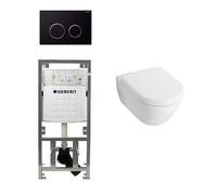 Villeroy & Boch Subway 2.0 Compact avec abattant Pack WC avec réservoir encastré Geberit et plaque de déclenchement Sigma20 noire 0701131/1024233/1025456/sw53746/
