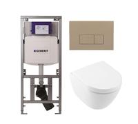Villeroy & Boch Subway 2.0 compact DirectFlush Pack WC suspendu - bâti-support Geberit - abattant softclose et quickrelease - plaque de commande taupe - boutons rectangulaires - blanc 0701131/1024232/