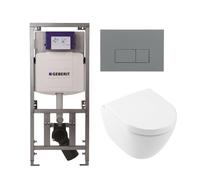 Villeroy & Boch Subway 2.0 compact DirectFlush Pack WC suspendu - bâti-support Geberit - softclose - quickrelease - plaque de commande gris clair - boutons rectangulaires - blanc 0701131/1024232/SW110
